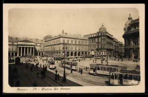 AK Genova, Piazza De Ferrari, Strassenbahn