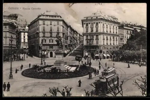 AK Genova, Piazza Corvetto, Strassenbahn