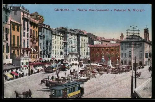 AK Genova, Piazza Caricamento & Palazzo S. Giorgio, Strassenbahn