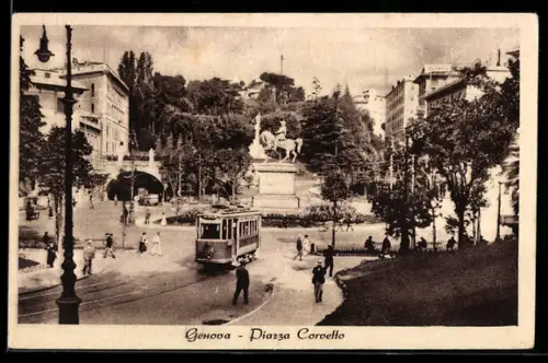 AK Genova, Piazza Corvetto, Strassenbahn