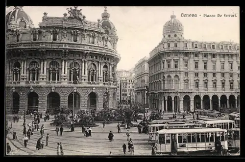 AK Genova, Piazza De Ferrari, Strassenbahn