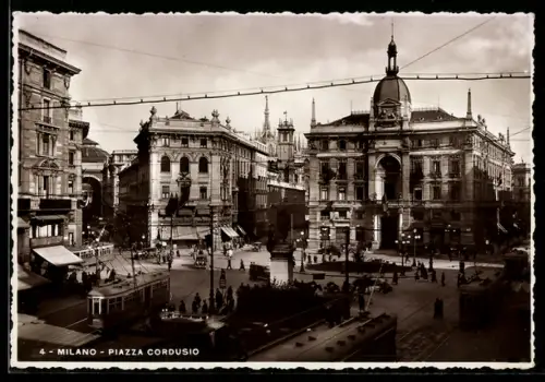 AK Milano, Piazza Cordusio, Strassenbahn