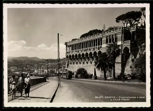 AK Genova, Circonvallazione a mare e Villa Figari, Strassenbahn