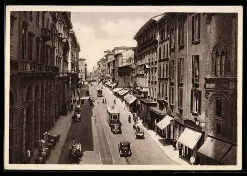 AK Bologna, Via Rizzoli, Strassenbahn