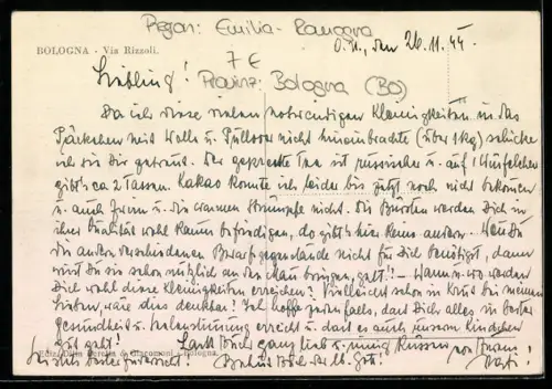 AK Bologna, Via Rizzoli, Strassenbahn