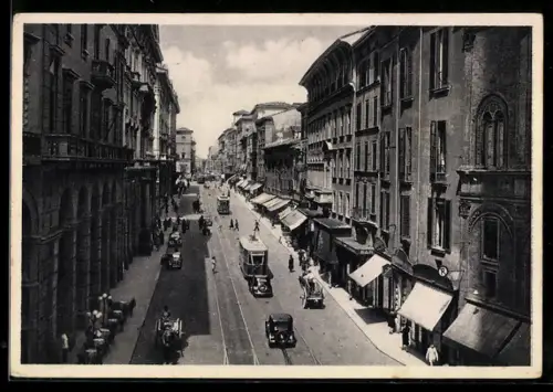 AK Bologna, Via Rizzoli, Strassenbahn