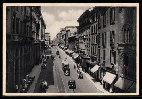 AK Bologna, Via Rizzoli, Strassenbahn