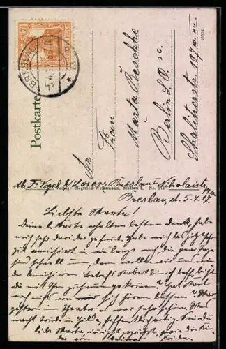 AK Breslau, Strassenbahn und Kutsche am Rathaus