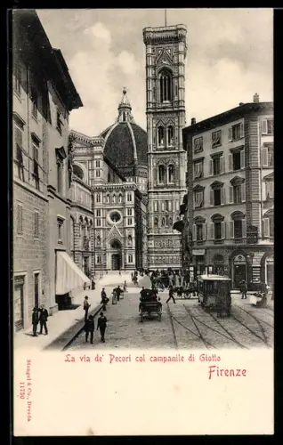 AK Firenze, Strassenbahn, Via dei Pecori col Campanile di Giotto