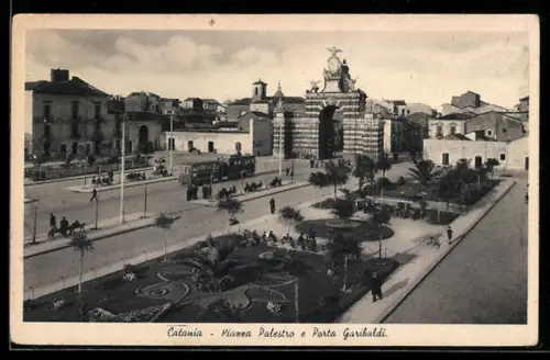 AK Catania, Piazza Palestro e Posta Garibaldi, Strassenbahn