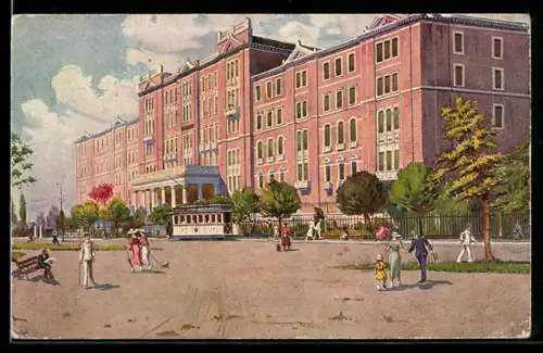 AK Venezia, Hotel des Bains, Strassenbahn