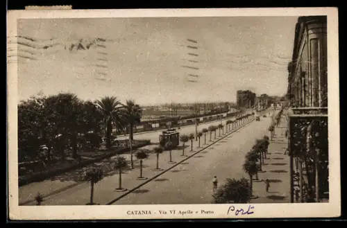 AK Catania, Via VI Aprile e Porto, Strassenbahn