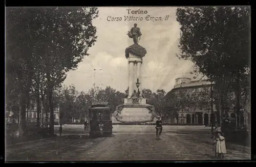 AK Torino, Corso Vittorio Eman. II, Strassenbahn