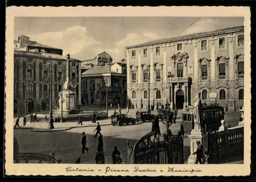 AK Catania, Piazza Duomo e Municipio, Strassenbahn