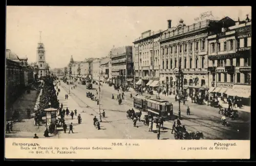 AK Petrograd, La perspective de Nevsky, Strassenbahn