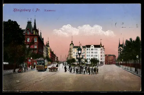 AK Königsberg, Kaiserstrasse, Strassenbahn