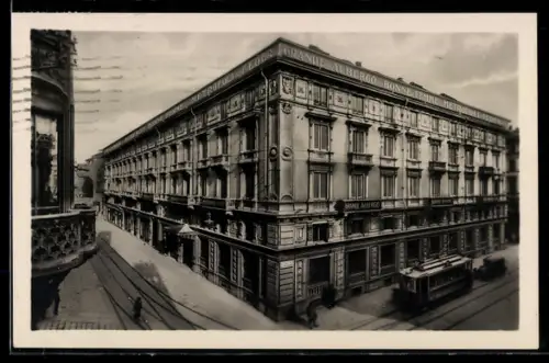 AK Torino, Strassenbahn in der Via Pietro Micca, Grand Hotel Bonne Femme