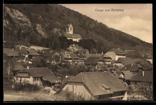 AK Pieterlen, Dorf mit Kirche am Hang