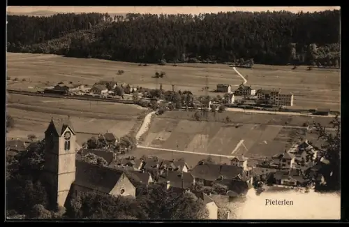 AK Pieterlen, Panorama mit Kirche und Dorf