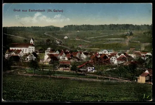 AK Eschenbach /St. Gallen, Panorama mit Kirche und Häusern