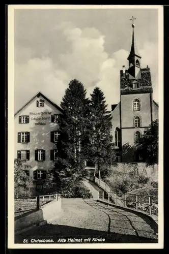 AK St. Chrischona, Alte Heimat mit Kirche