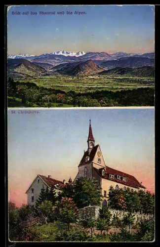 AK St. Chrischona, Bild auf das Rheintal und die Alpen