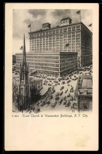 AK New York, NY, Grace Church and Wanamaker Buildings