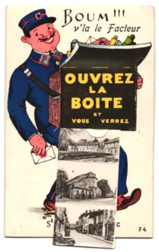 Leporello-AK St. André-de-Cubzac, Strassenpartie mit Wohnhäusern, Brücke, Kirche, Panorama