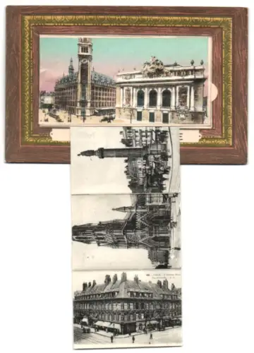Leporello-AK Lille, Place de la République, L`Ancienne Bourse, Hôtel des Postes, Jardin Vauban