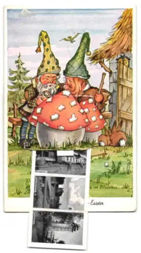 Leporello-AK Essen, Gruga, Aquarium mit Pflanzenschauhaus, Dahlienarena, Grugabahn, Farbenterrassen, Aussichtsturm