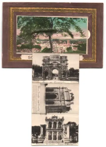 Leporello-AK Orange, Théâtre Romain, Place et Hôtel de Ville, Arc de Triomphe, Le Cirque