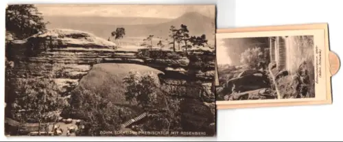 Leporello-AK Herrnskretschen, Edmundsklamm, Wasserfall, Wilde Klamm, Rainwiese