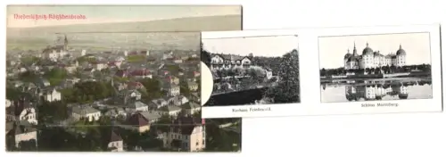 Leporello-AK Niederlössnitz, Kirche Radebeul, Spitzhaus und Schloss Moritzburg