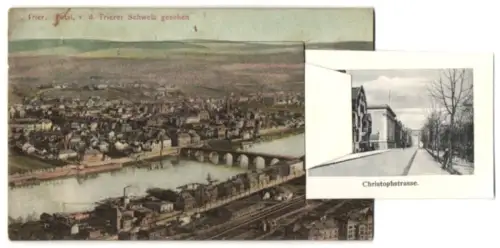 Leporello-AK Trier, Partien in der Christophstrasse, Ost-Allee und an der Moselfähre