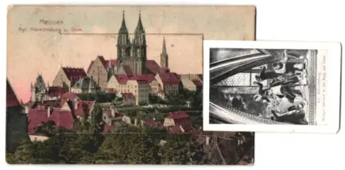 Leporello-AK Meissen, Dom und Albrechtsburg, Burgtor und Westtürme vom Dom