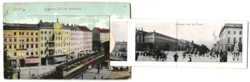 Leporello-AK Berlin, Kottbusser Tor mit Hochbahn und Panorama Unter den Linden
