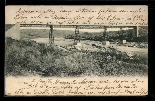 AK Cordoba, Flusspartie mit Viadukt, Panorama