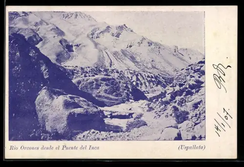 AK Uspallata, Rio Orcones desde el Puente del Inca