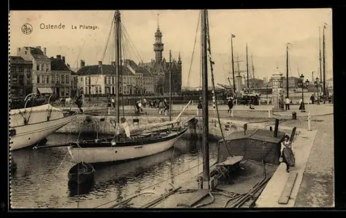 AK Ostende, Le Pilotage, Segelschiffe im Hafen