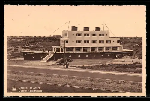 AK Coxyde-St. André, L`Hotel Normandie Strassenpartie mit Hotelschiff