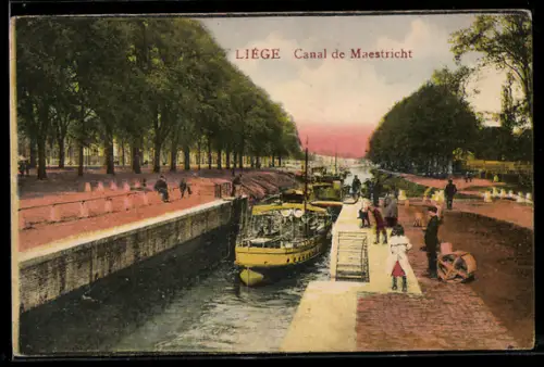 AK Liége, Canal de Maestricht, mit Booten