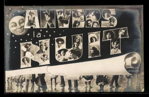 AK Anvers, Verschiedene Frauenportraits im Schriftzug Anvers Nuit