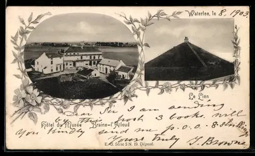 AK Waterloo, Le Lion, Hotel du Musée, Braine-l`Aileud