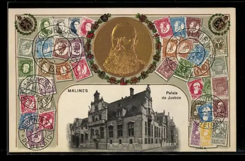 Passepartout-AK Malines, Palais de Justice, Sammlung Schweizer Briefmarken