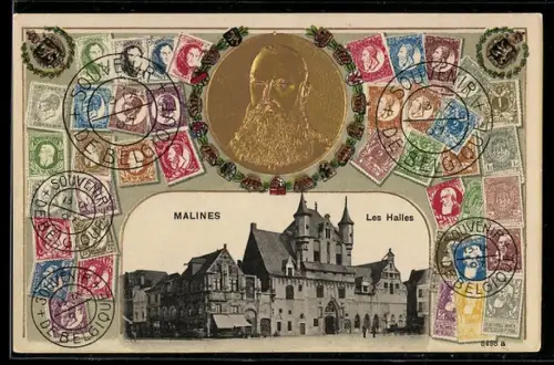 AK Malines, Les Halles, versch. Briefmarken
