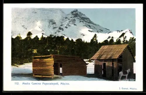 AK Mexico, Medio Camino Popocatepetl, Blick zum Vulkan