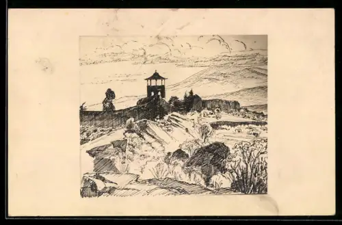 Künstler-AK Tizapan b. Mexico City, Parkmauer am Lavabruch