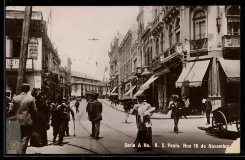 AK Sao Paulo, Rua 15 de Novembro, Strassenbahn