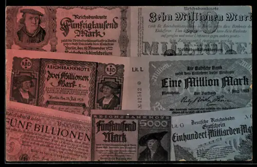 AK Geldscheine fünfzigtausend bis fünf billionen Mark