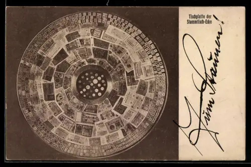 AK Bad Nauheim, Gasthof Deutsches Haus, Tischplatte der Stammtisch-Ecke, Geldscheine, Marken, Münzen